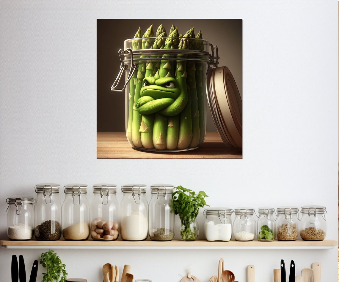 Grumpy Asparagus In Glass Jar Funny Kitchen Vegetable Wall Art Print - Image 4