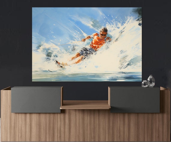 Water Skiing Wall Art Water Skiing Abstract Painting Print Water Skier Gift Framed And Ready To Hang