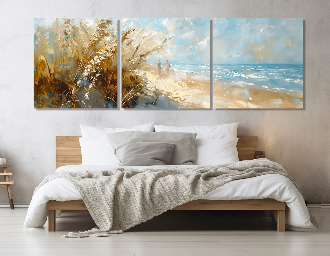 Coastal Beach Sea Oats Dunes Soft Neutral Tones Painting Poster - Image 4