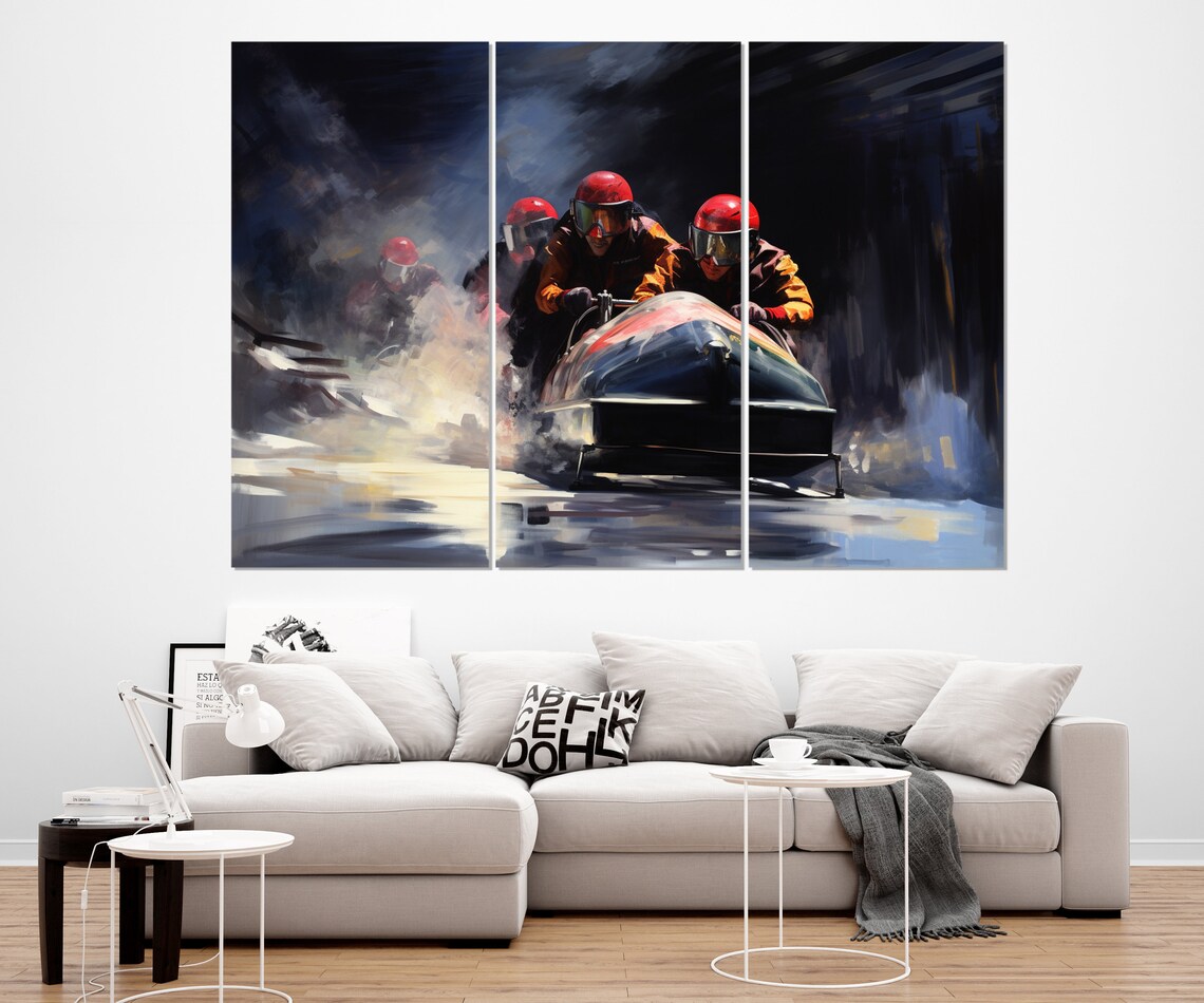 Abstract Bobsleigh Wall Art Bobsleigh Painting Print Bobsledder Gift Framed And Ready To Hang - Image 4