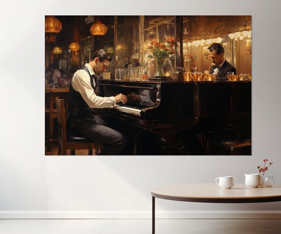 Pianist Playing in Bar, Vintage Retro Art Print