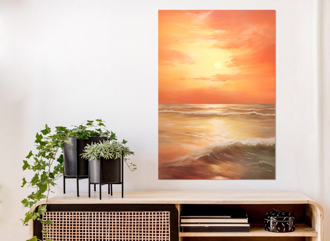 Ocean Sunset Waves Abstract Orange Seascape Vertical Modern Art Poster - Image 3