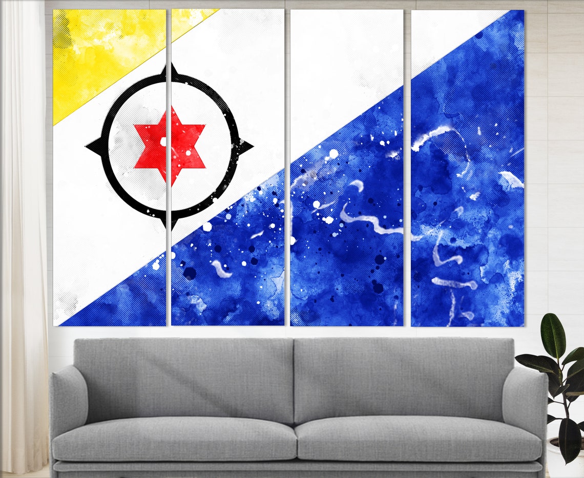 Bonaire Flag Watercolor Grunge Red Star Compass Ring Caribbean Poster - Image 3