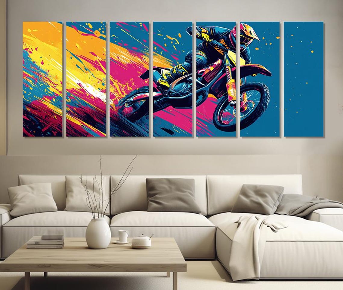 Motocross Rider Colorful Splash Triptych Dirt Bike Bedroom Poster - Image 3