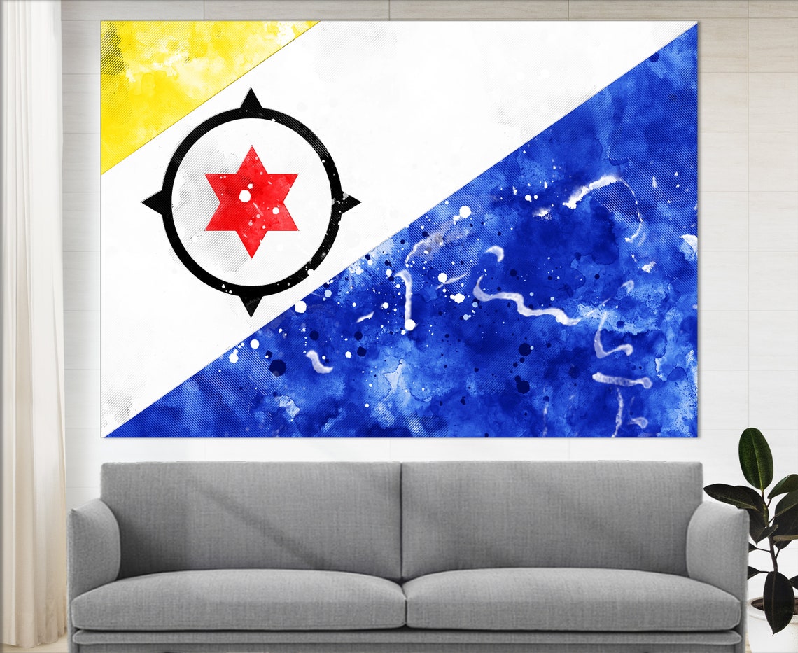 Bonaire Flag Watercolor Grunge Red Star Compass Ring Caribbean Poster