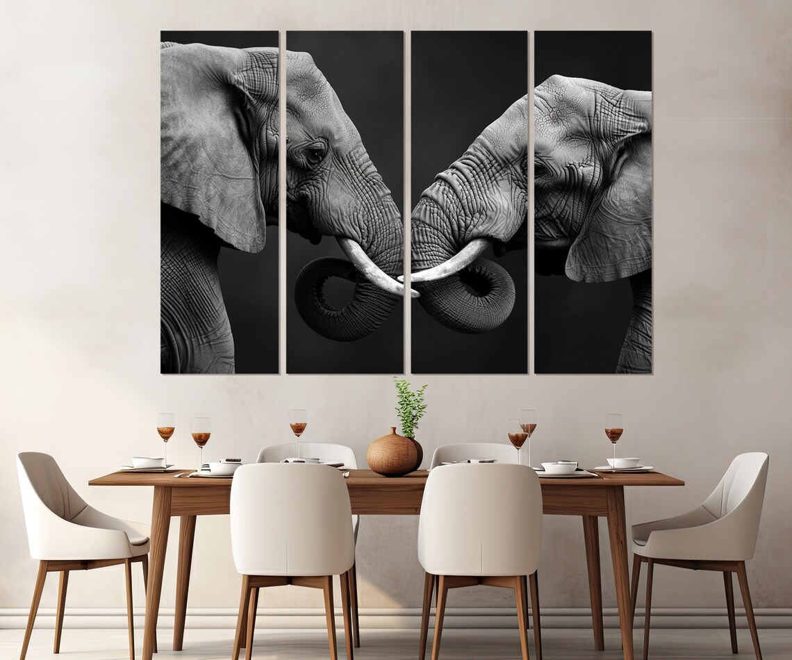 Elephants In Love, Black And White Wall Art Print - Image 2