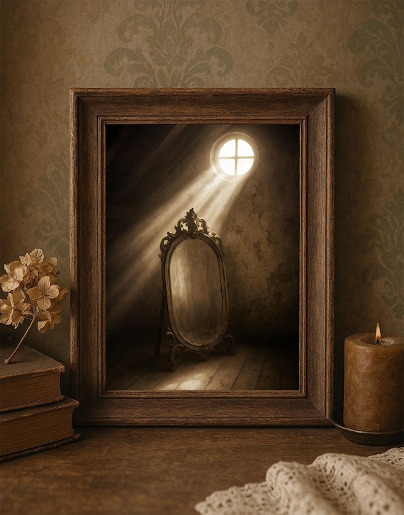 Vintage Mirror Wall Art Moody Attic Light Print Antique Photography Gothic Surreal Decor Victorian