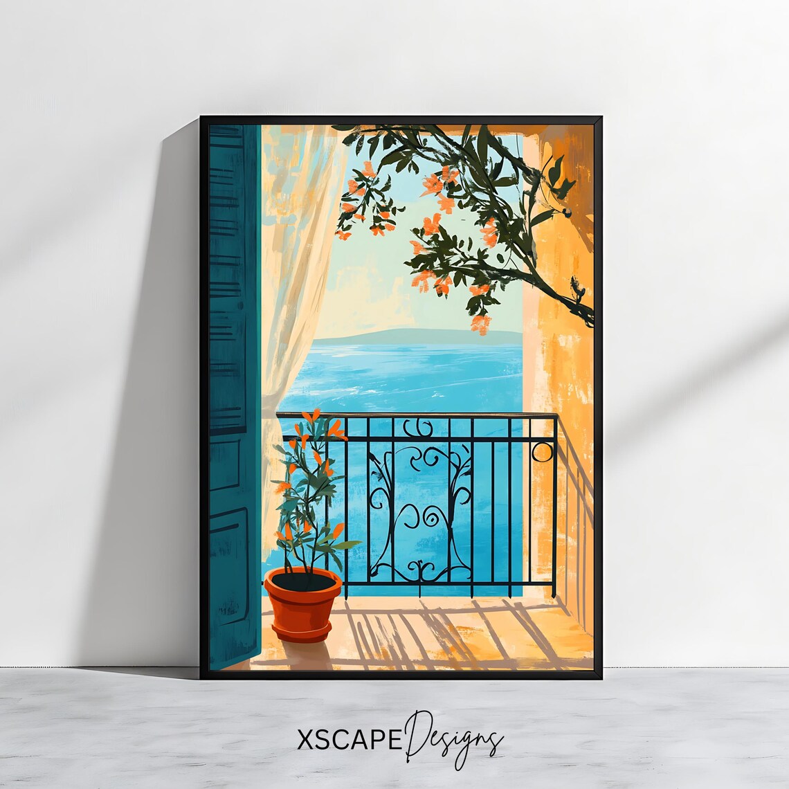 Mediterranean Balcony, Scenic Sea View Art Print