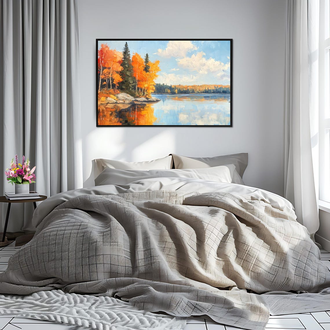 Autumn Lake Reflection Fiery Orange Trees Mirror Lake Forest Poster - Image 2