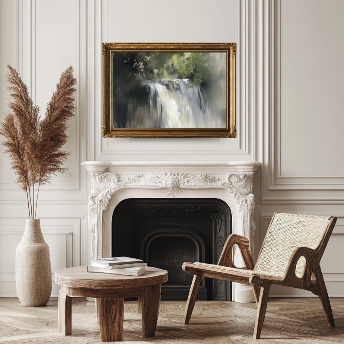 Misty Forest Waterfall White Grey Abstract Serene Nature Travel Poster - Image 3