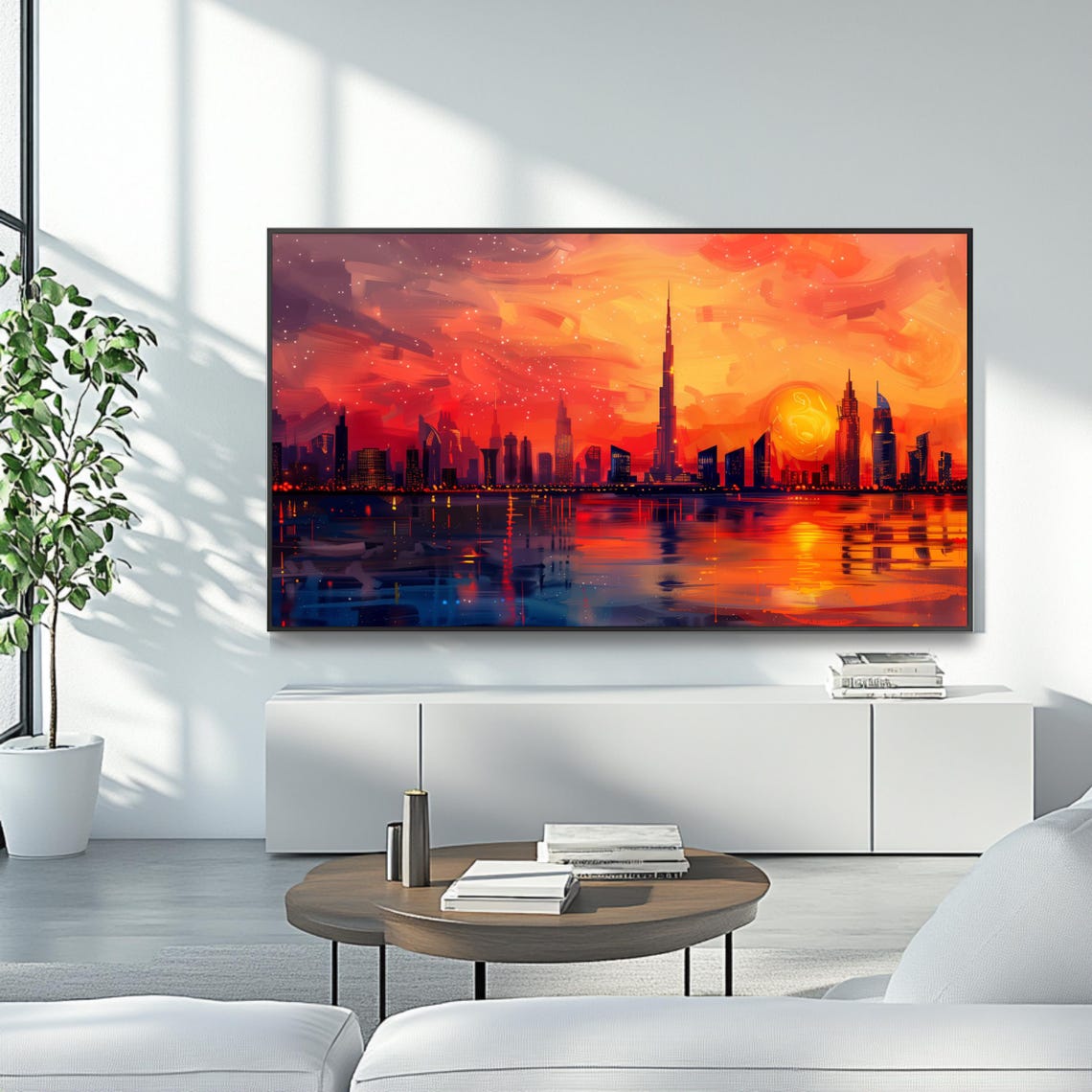 Dubai Skyline Burj Khalifa Sunset Waterfront Colorful TV Art Poster - Image 4