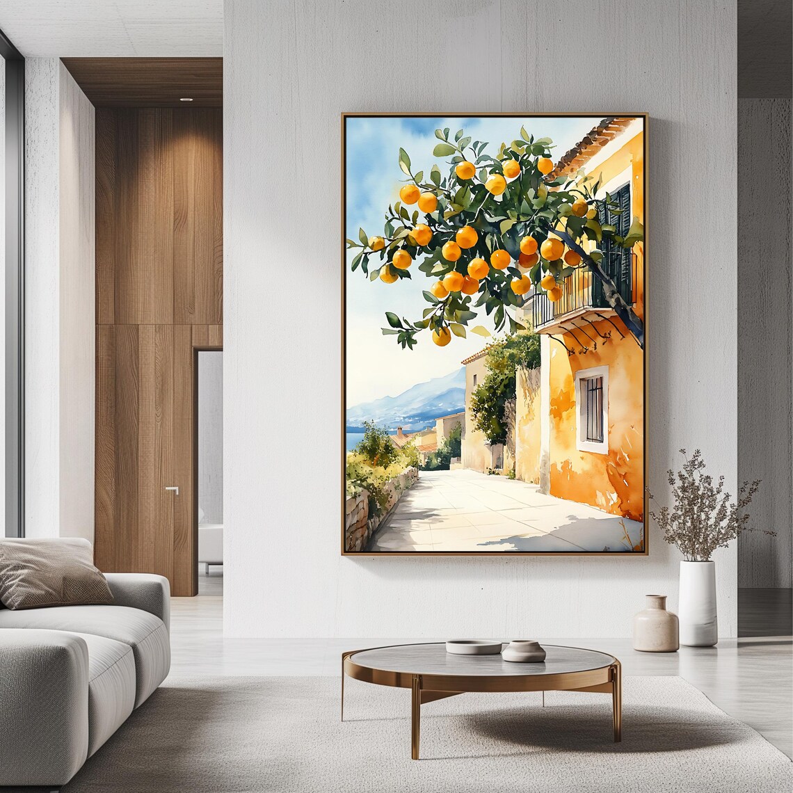 Orange Tree Art Print, Mediterranean Village Decor - Image 3