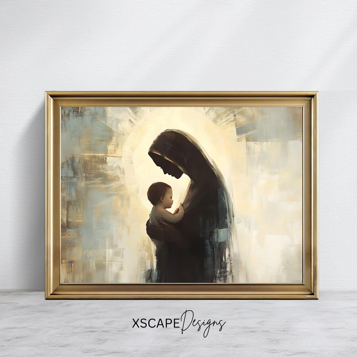 Blessed Mother Child Silhouette Holy Light Spiritual Religious Art Poster