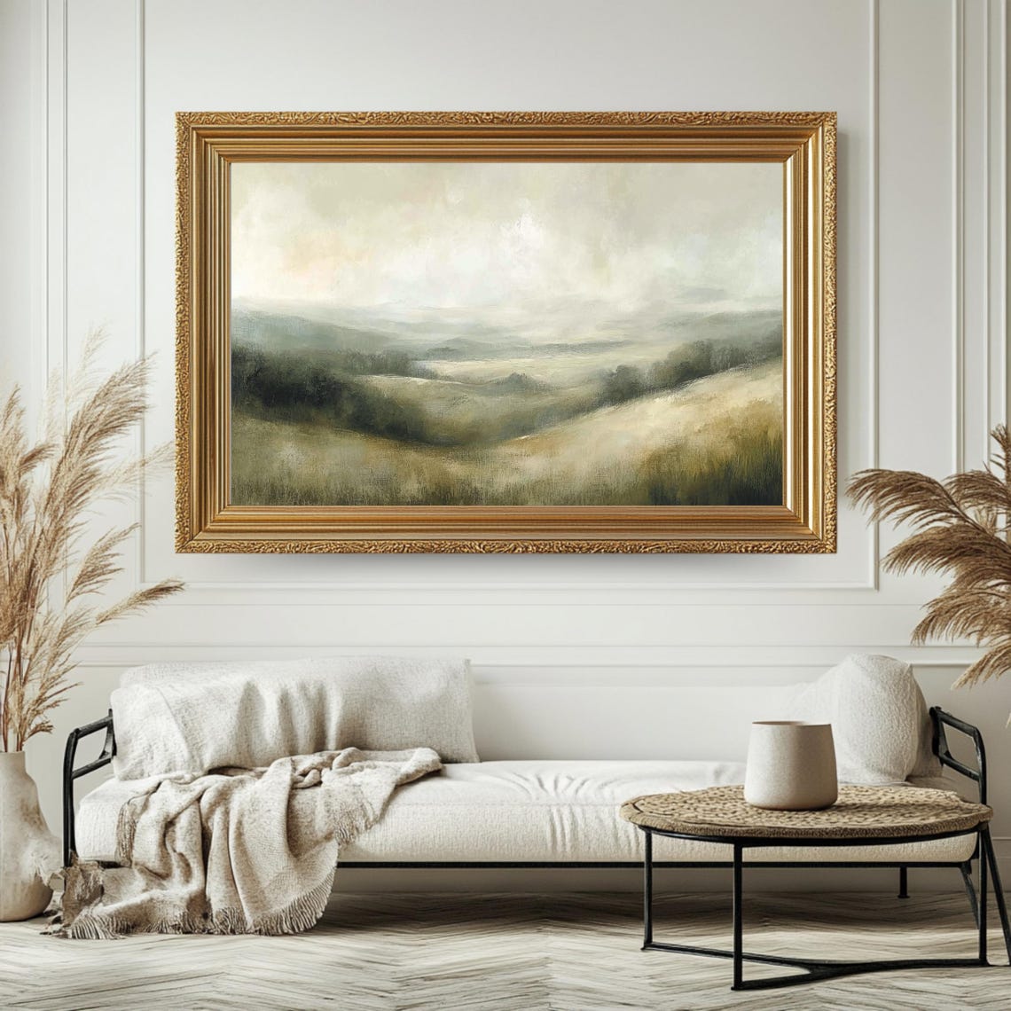Misty Rolling Hills Soft Green Valleys Antique Landscape View Poster - Image 4