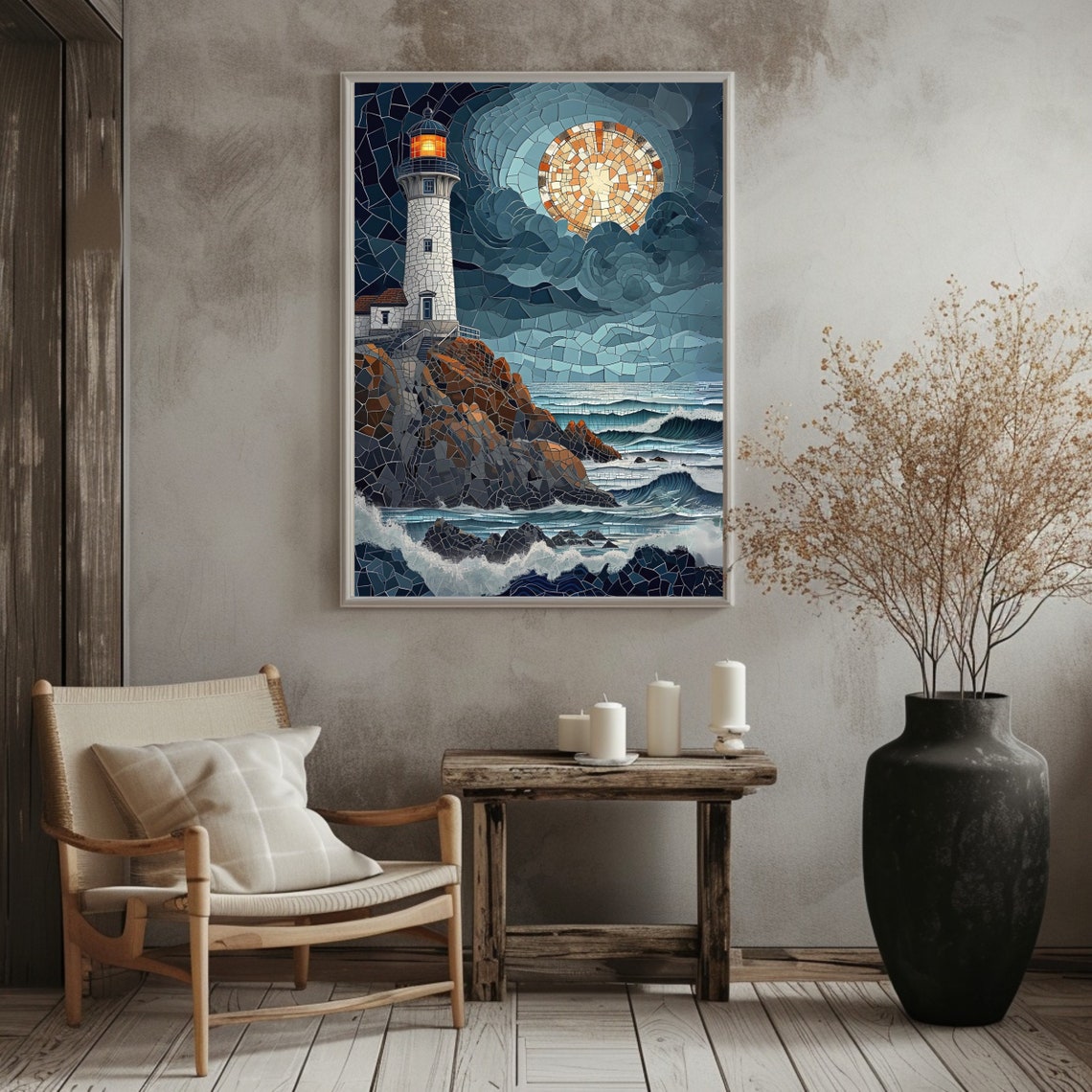 Stained Lighthouse Wall Art Print Nautical Poster Wall Art - Image 2
