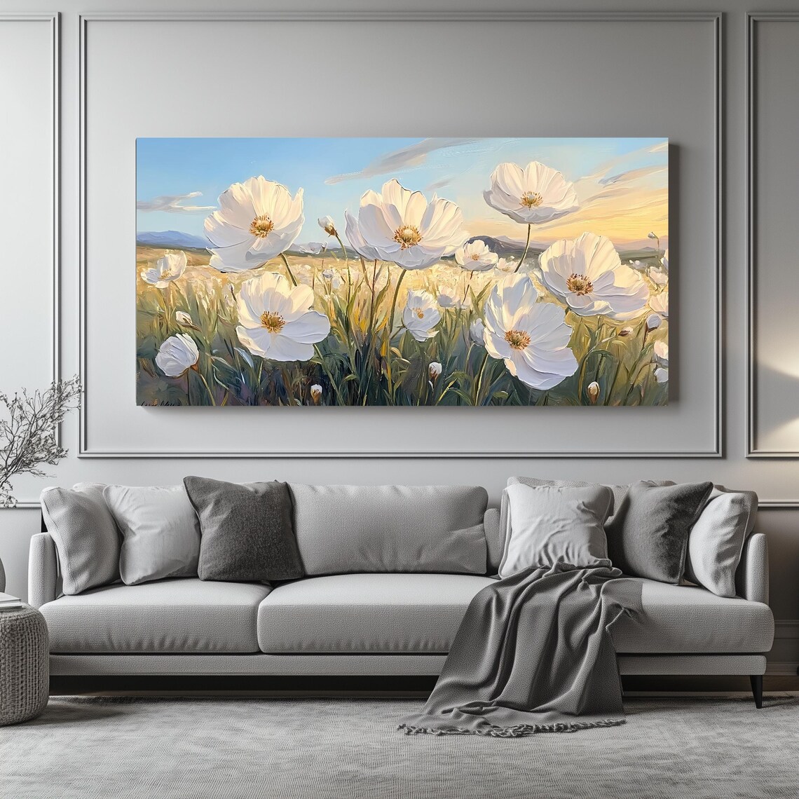 White Flower Field, Panoramic Landscape Art Print - Image 4