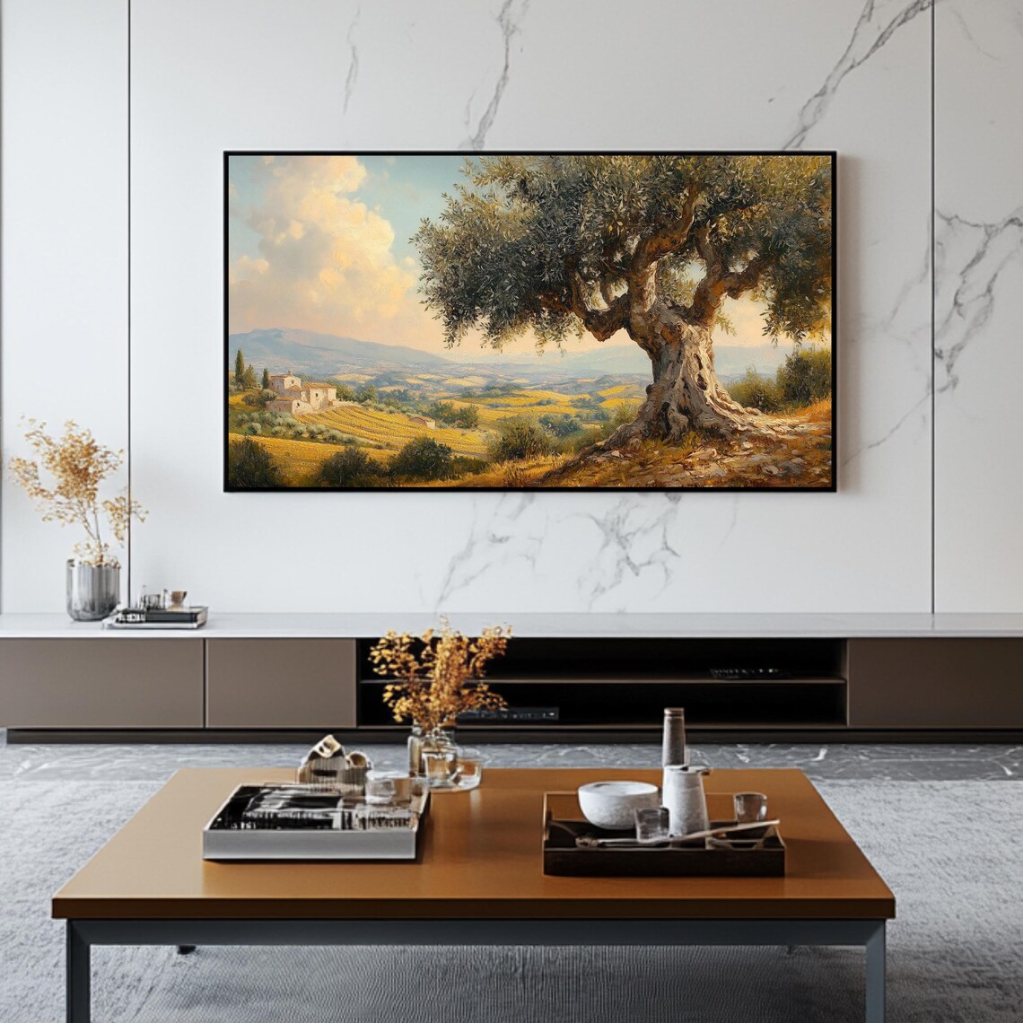 Mediterranean Olive Tree Rustic Landscape Art Print - Image 2