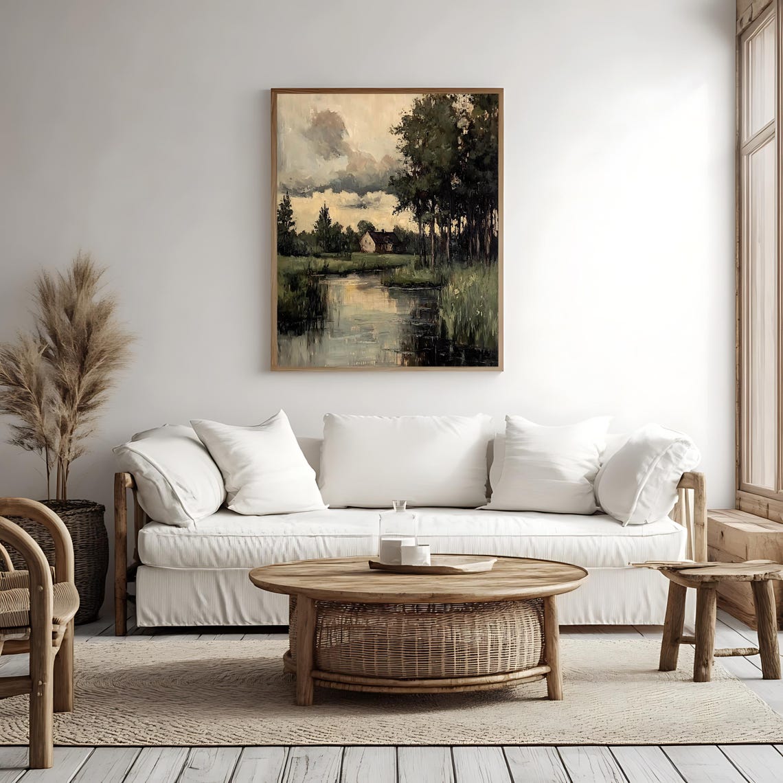 Vintage Moody Landscape Art Print Rustic Countryside Wall Decor Farmhouse Pond Scene Artwork - Image 4