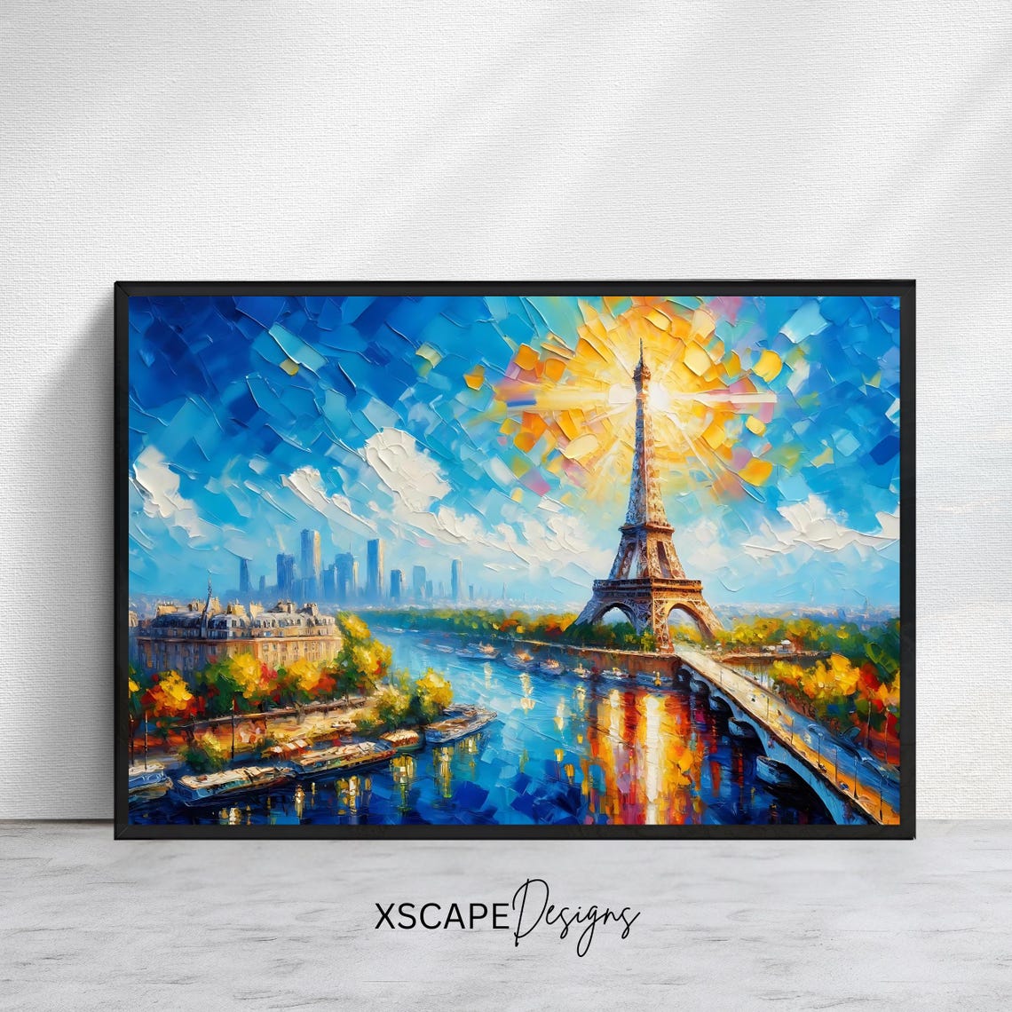 Paris Eiffel Tower Sunset Seine River City Skyline View Poster