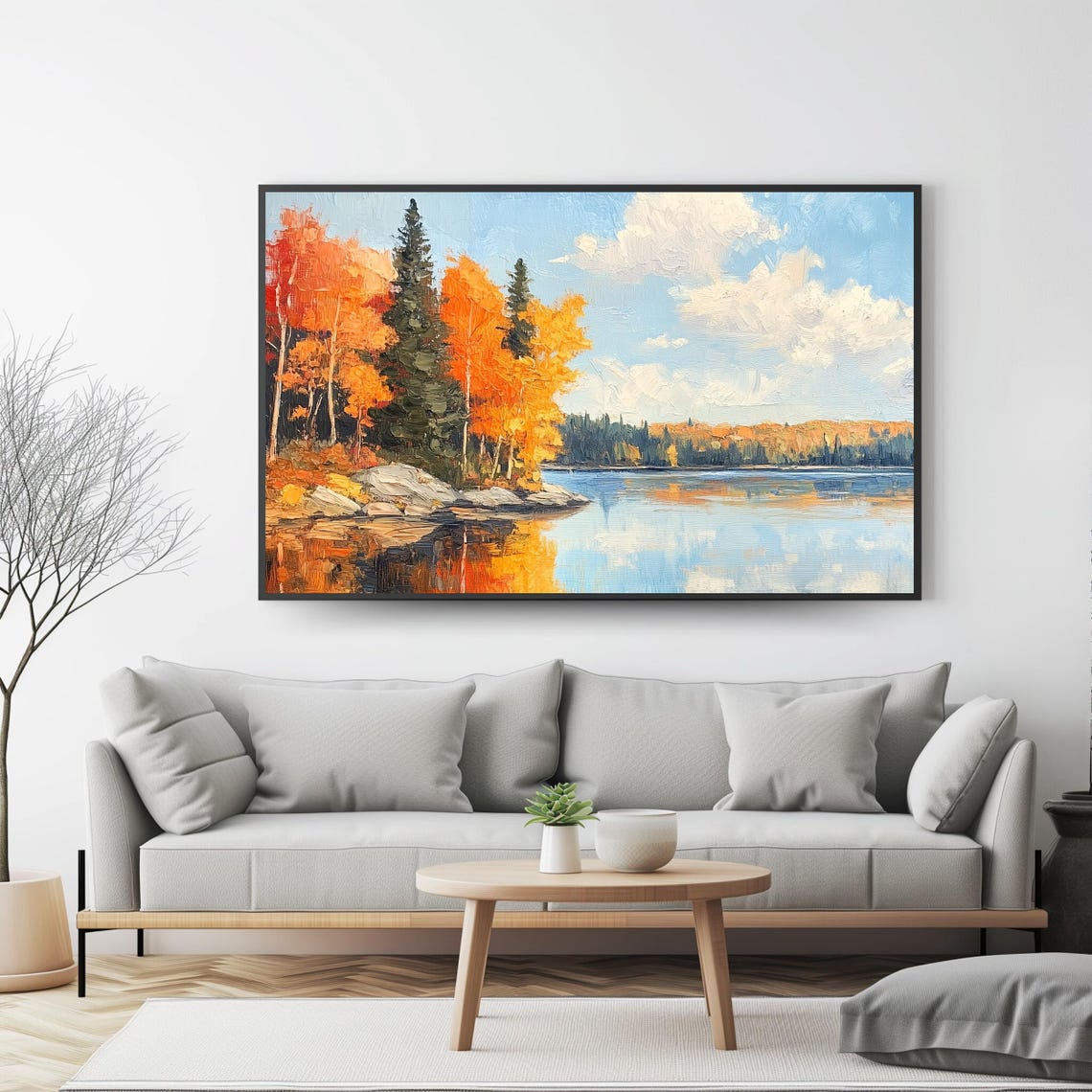 Autumn Lake Reflection Fiery Orange Trees Mirror Lake Forest Poster - Image 4