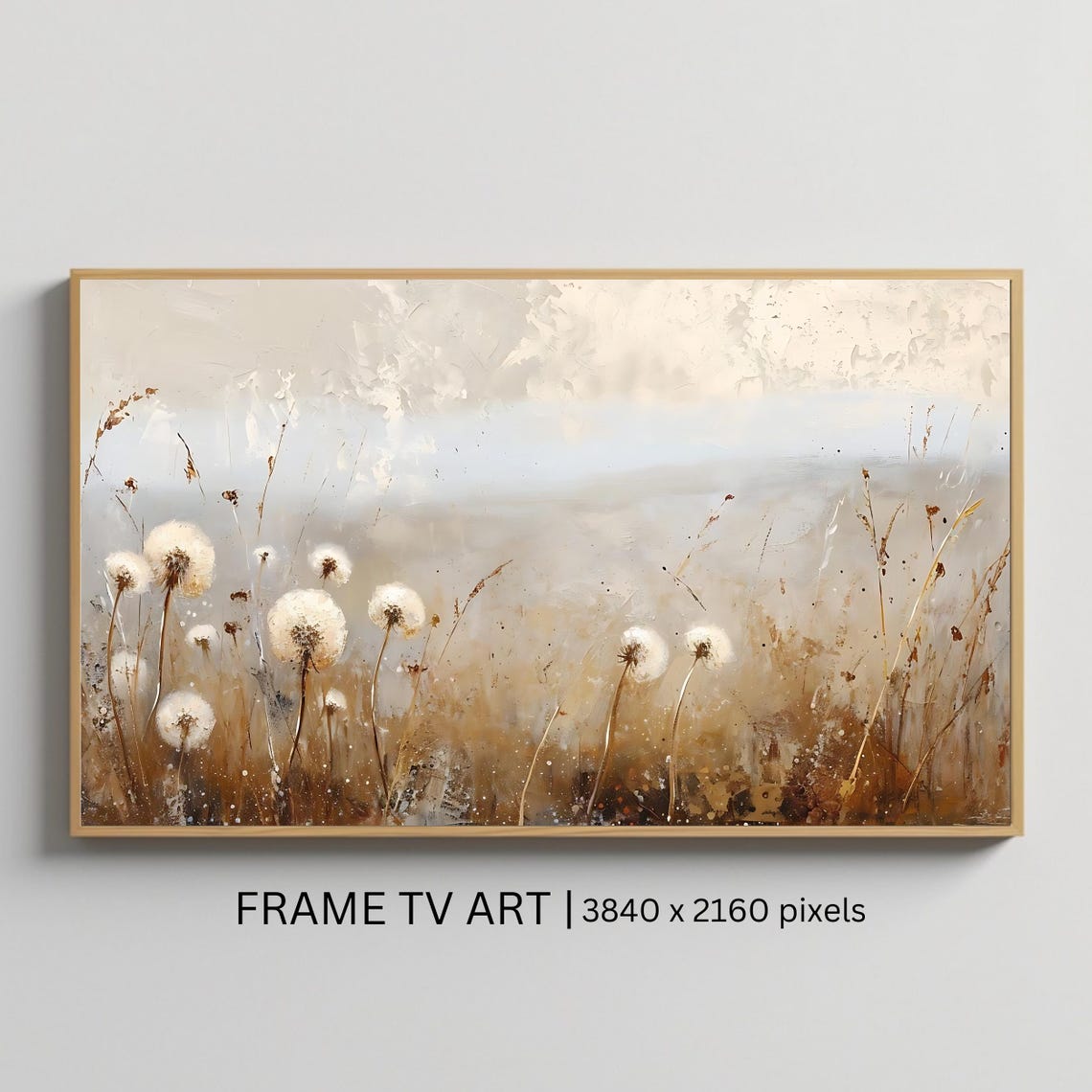 Delicate White Dandelions In Neutral Beige Field Minimalist Art Poster