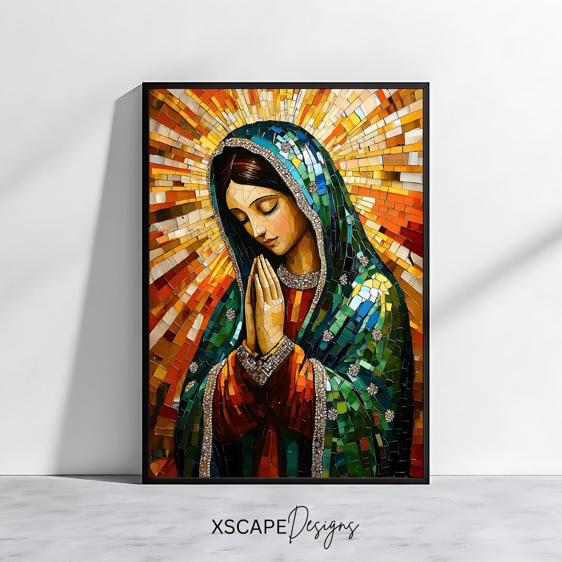 Mary Of Guadalupe Mosaic Art Print, Vibrant Spiritual