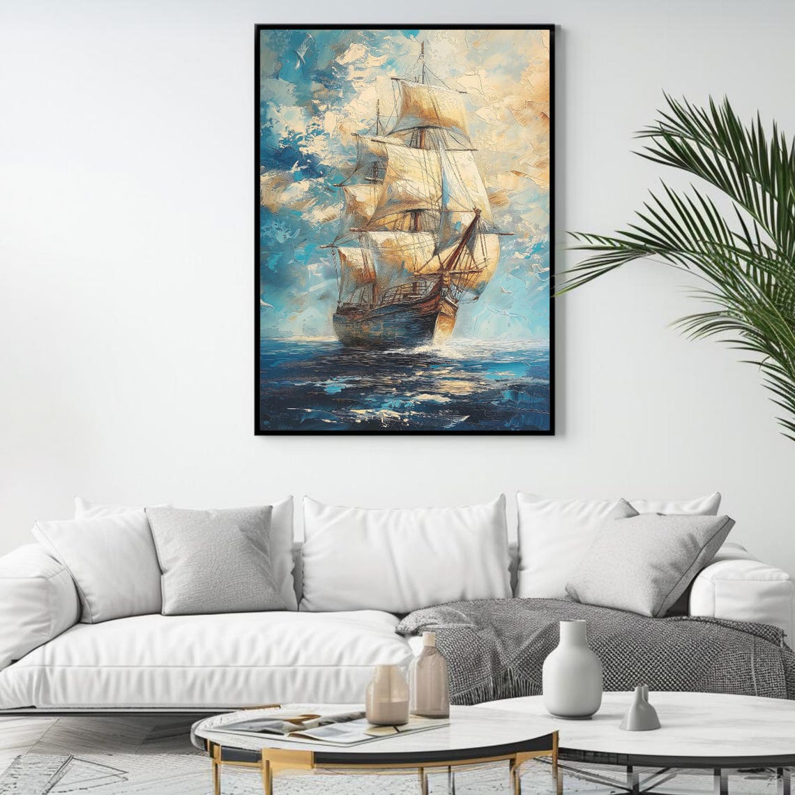 Tall Sailing Ship Open Ocean Dramatic Sky Vintage Nautical Art Poster - Image 4