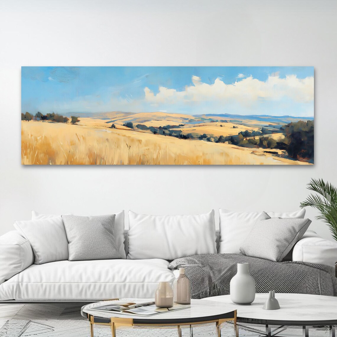 Golden Wheat Fields Panoramic Landscape Art Print - Image 4