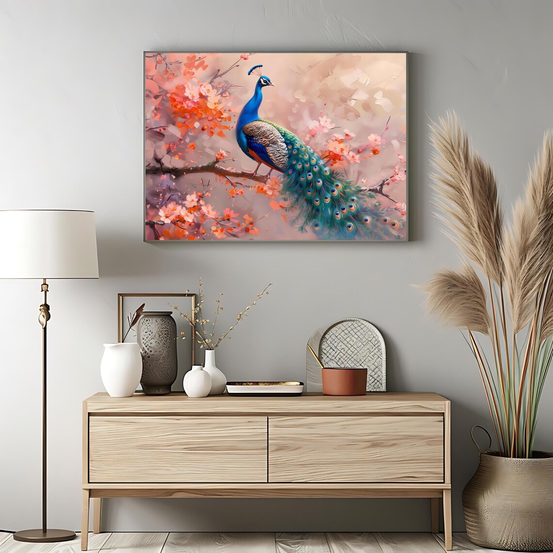 Peacock Floral Nature Art, Elegant Bird Decor - Image 3