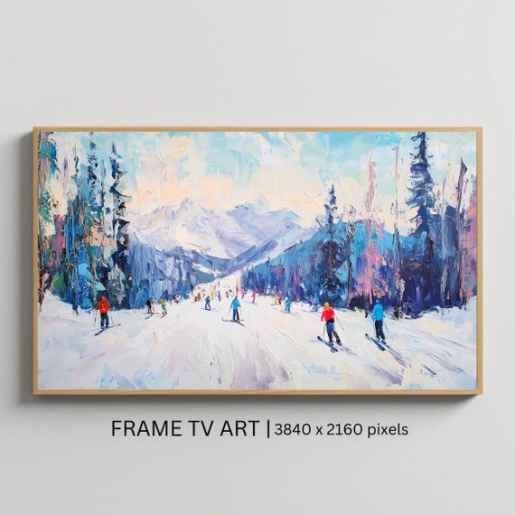 Ski Resort Art Frame Tv Art Winter Frame Artwork Roku Screensaver Snowy Landscape Decor