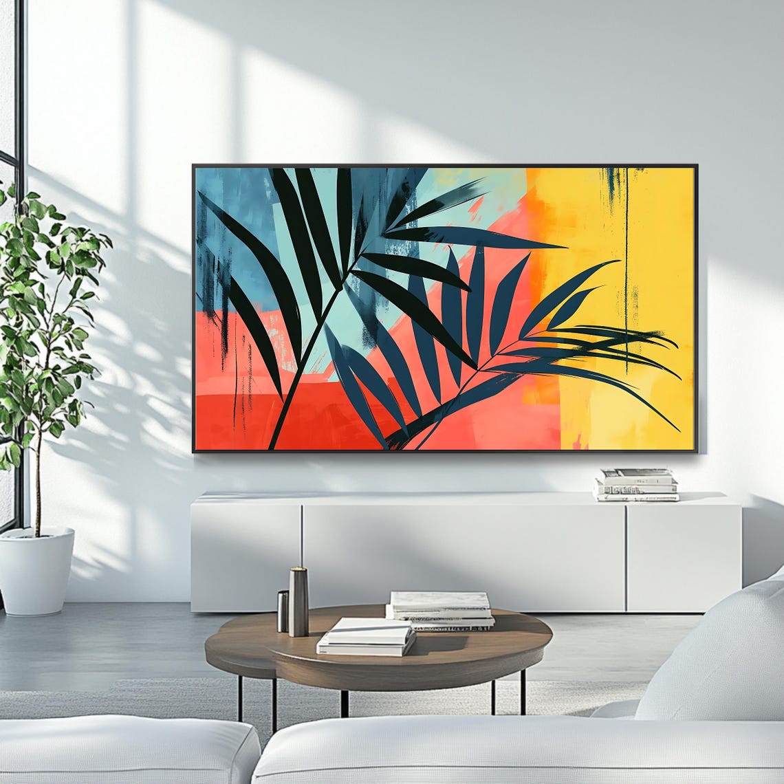 Tropical Palm Leaves Colorful Sunset Abstract Botanical TV Art Poster - Image 4
