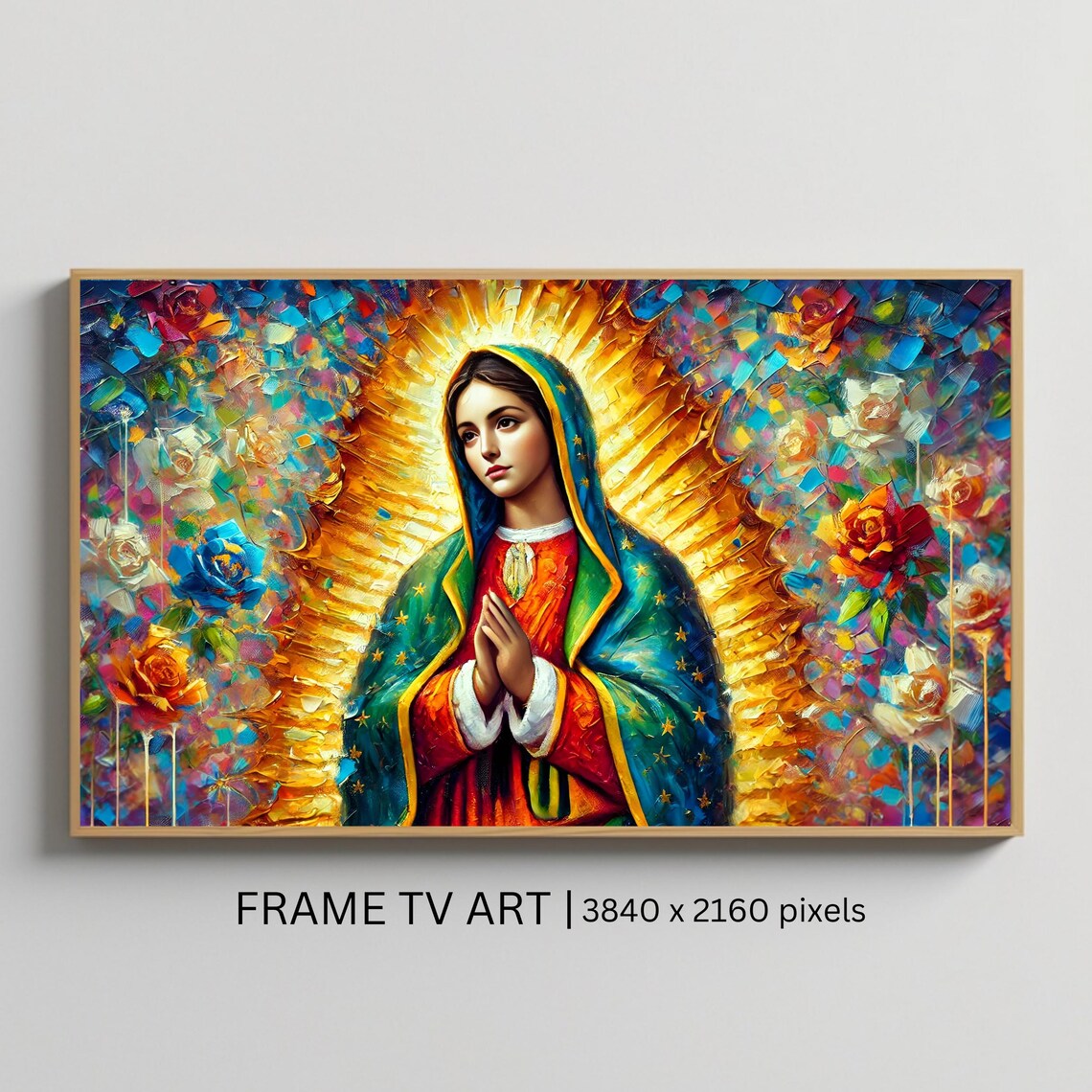Our Lady Of Guadalupe Golden Halo Mosaic Roses Catholic Art Poster