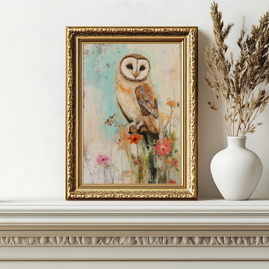 Vintage Barn Owl Art Print, Rustic Nature Decor - Image 3