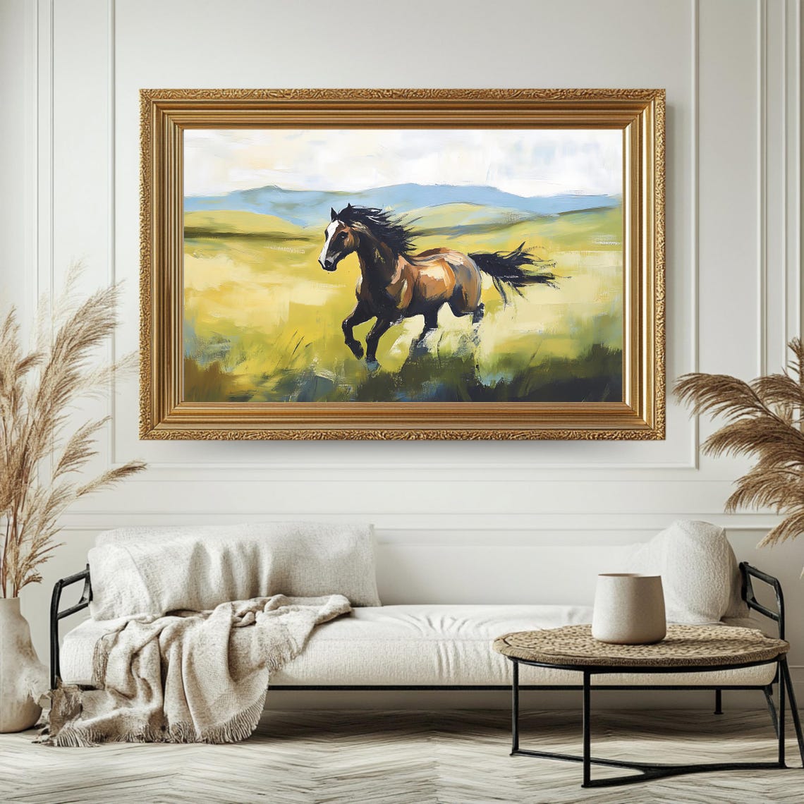 Galloping Horse Golden Meadow Painterly Western Countryside Art Poster - Image 4