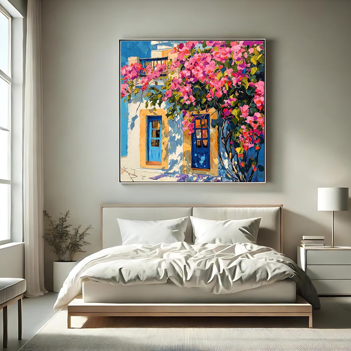 Santorini White House Bougainvillea Blue Doors Greek Island Art Poster - Image 2