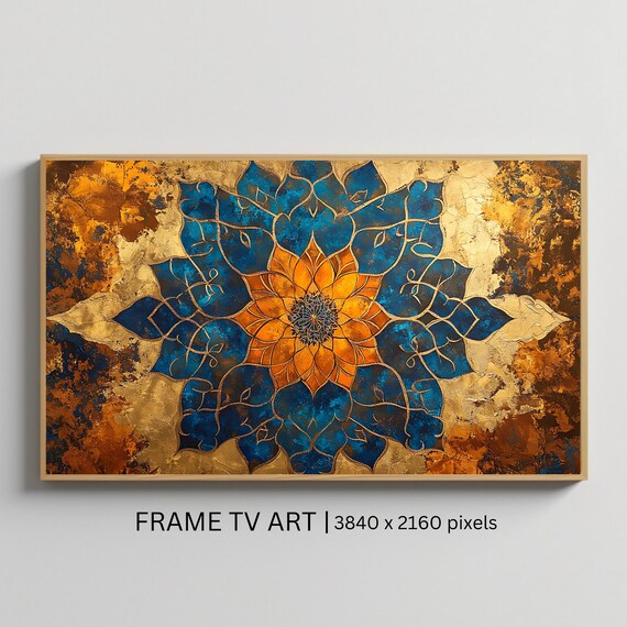 Blue And Gold Islamic Mandala Geometric Floral Ornament Art Poster