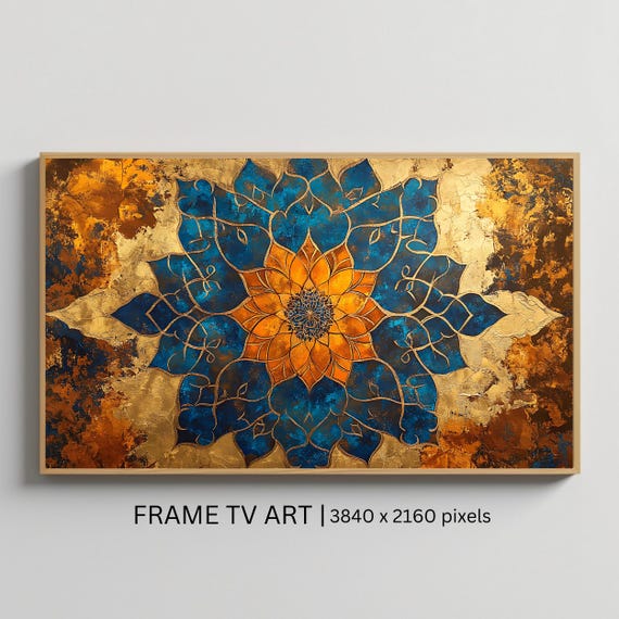 Islamic Mandala Art For Frame Tv Roku Screensaver Blue And Gold Geometric Wall Art