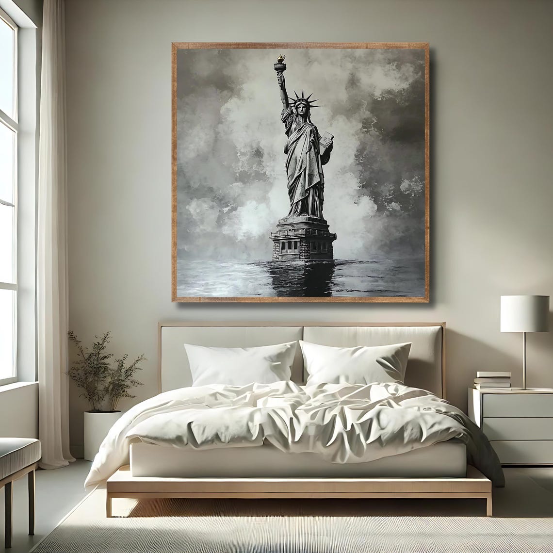 Statue Of Liberty Monochrome NYC Landmark Torch Black And White Poster - Image 2