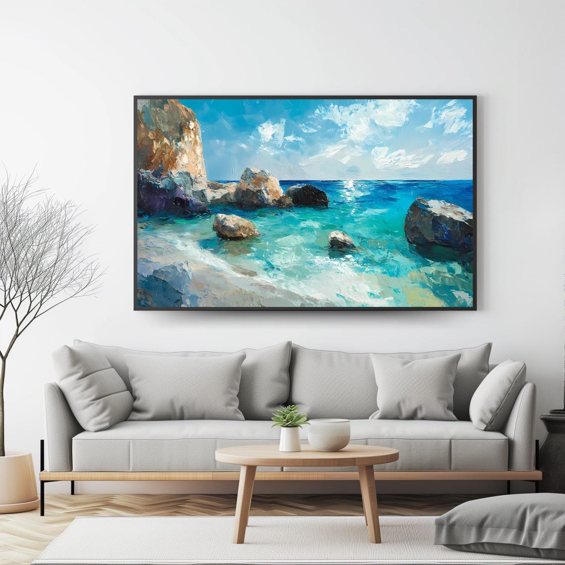 Turquoise Rocky Coastline Blue Water Beach Rocks Summer Sea Poster - Image 4