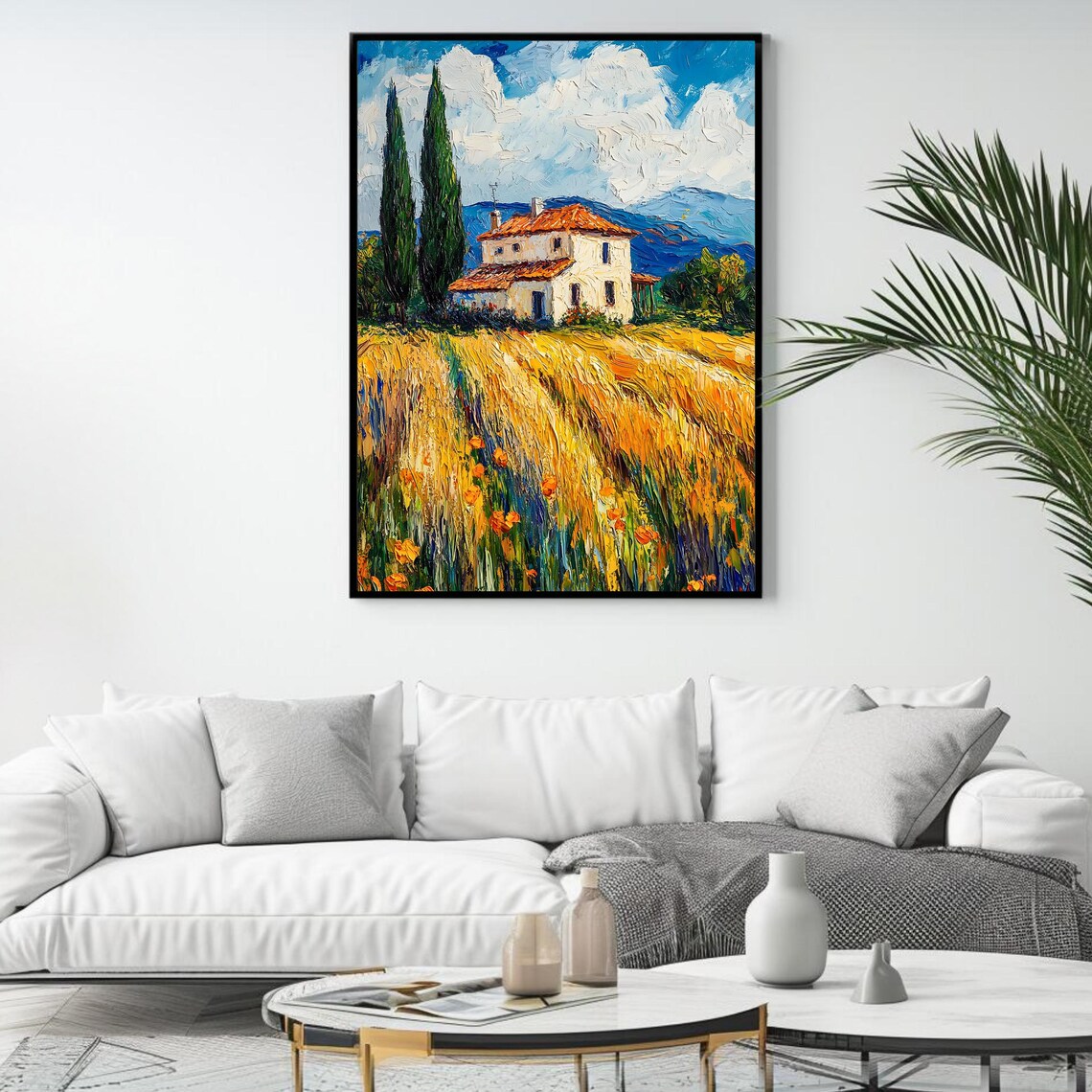 Tuscan Farmhouse Golden Wheat Field Cypress Trees Italy Travel Poster - Image 4