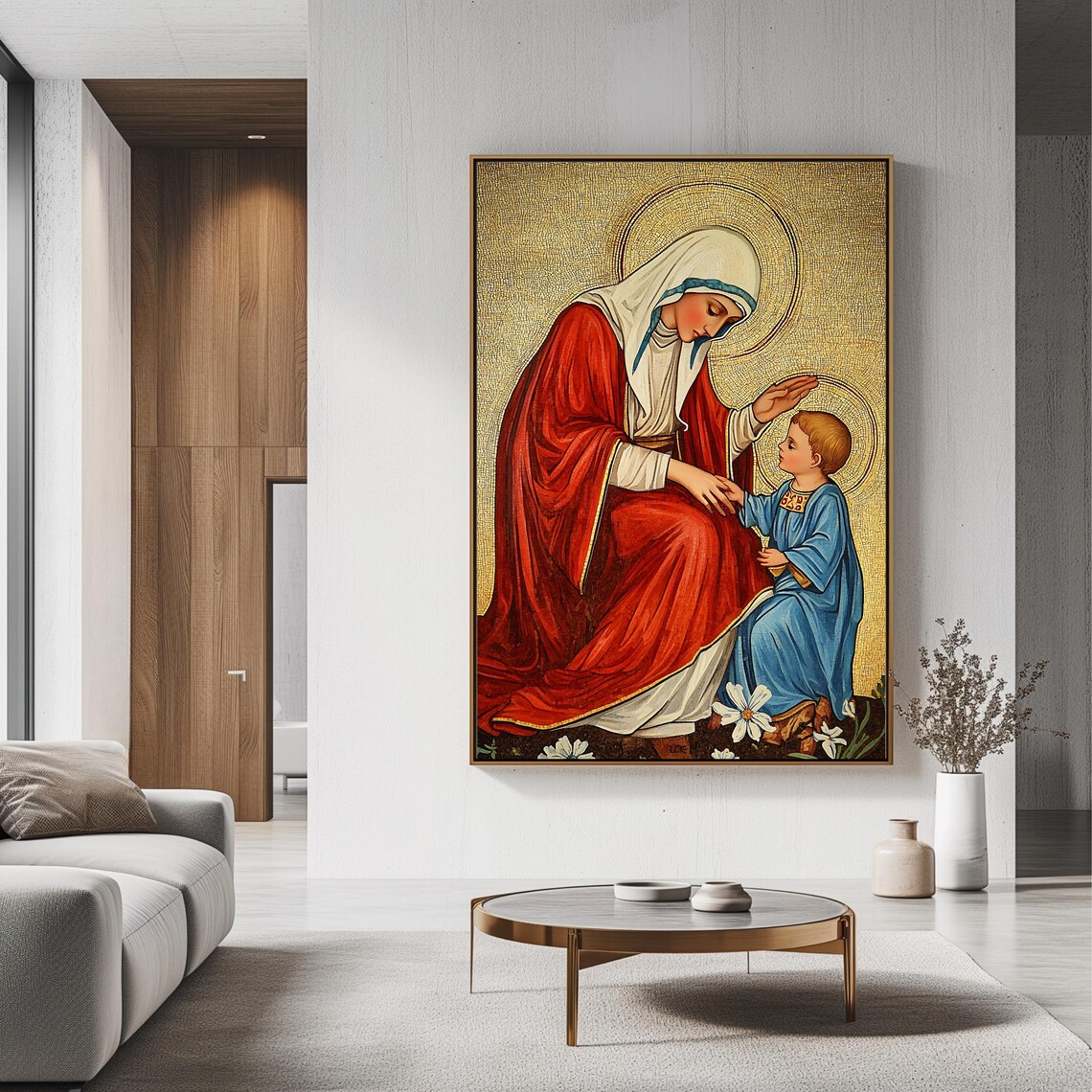 Virgin Mary Blessing Child Jesus Byzantine Mosaic Gold Religious Wall Art - Image 3