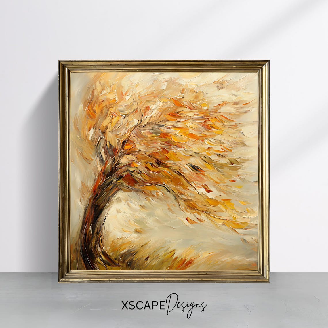 Abstract Windswept Autumn Tree Gold Leaves Impasto Painting Poster