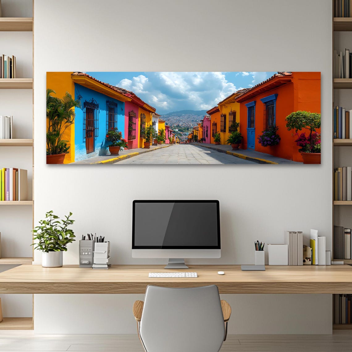 Colorful Mexican Colonial Street Old Town Sunny Day Travel Poster - Image 2