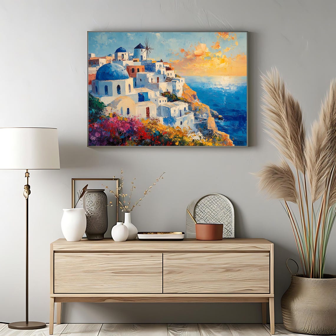 Santorini Oia Sunset Blue Domes Windmill Caldera Greece Travel Poster - Image 3