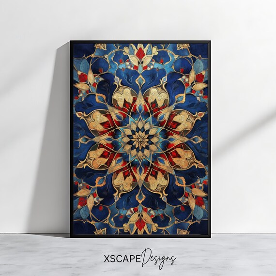 Royal Blue And Gold Islamic Geometric Mandala Pattern Art Print