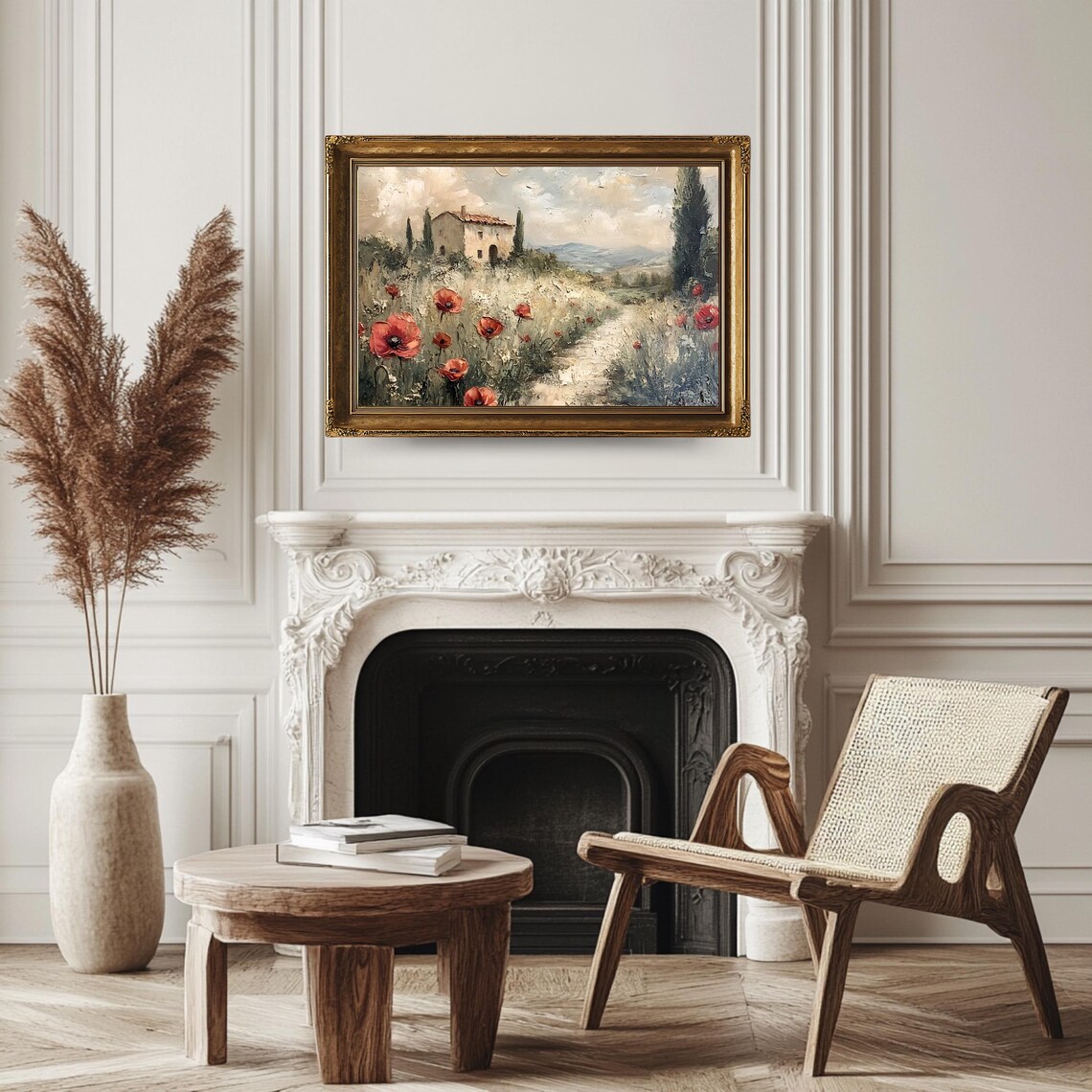 Vintage Tuscan Farmhouse Red Poppy Field Cypress Hills Travel Poster - Image 3