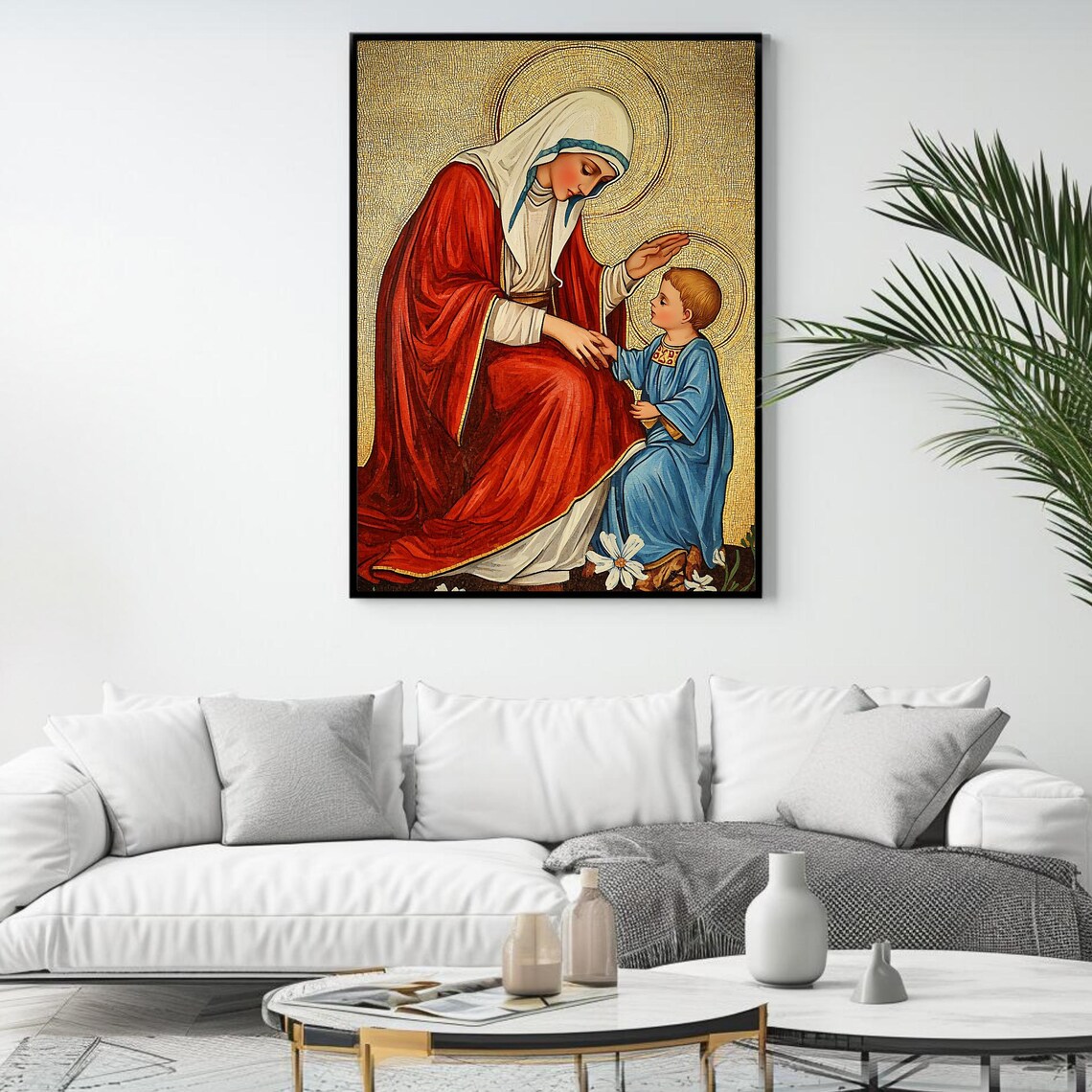 Virgin Mary Blessing Child Jesus Byzantine Mosaic Gold Religious Wall Art - Image 4