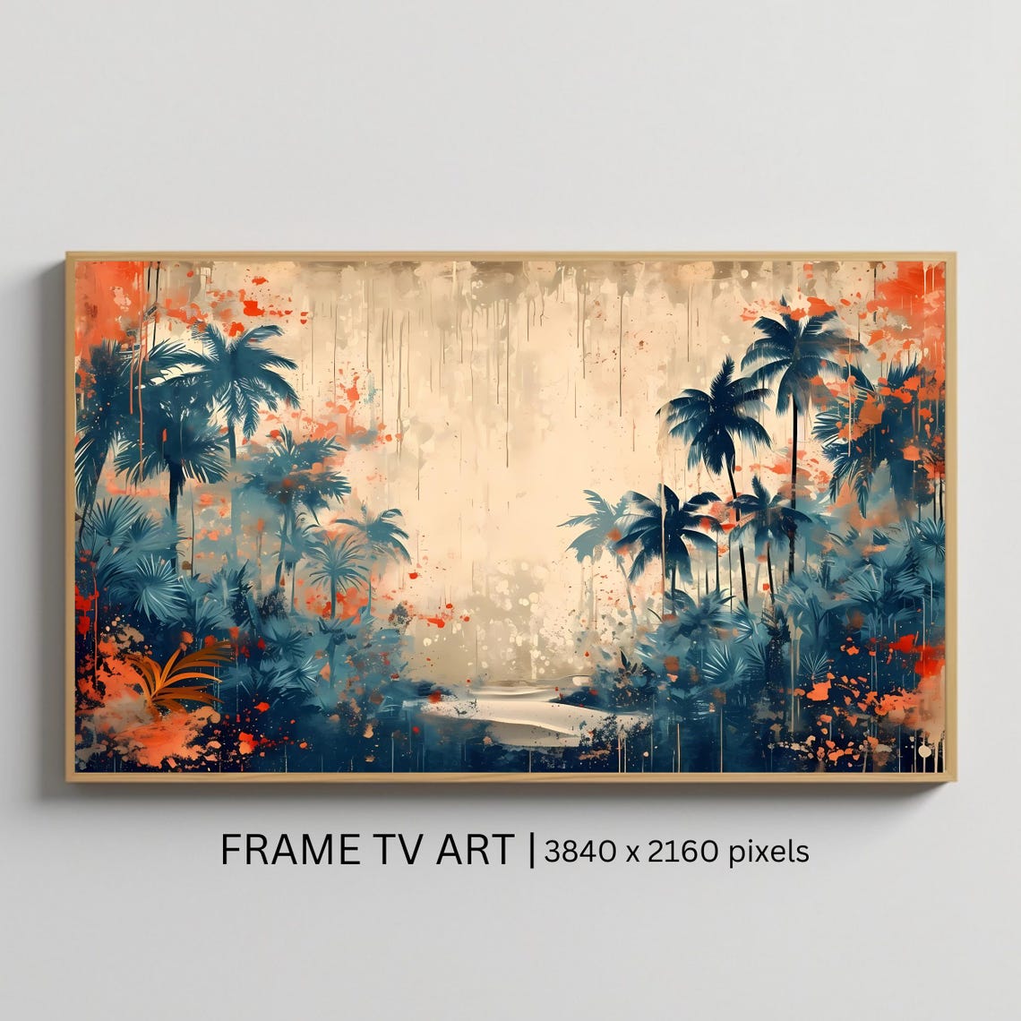 Tropical Palm Grove Blue Orange Abstract Botanical Art Poster