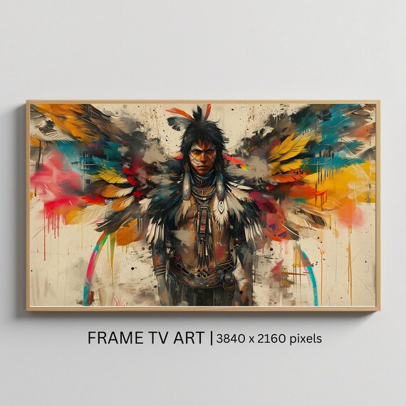Frame Tv Art Native Warrior Vibrant Tribal Art For Frame Tv Culture Tv Art Art