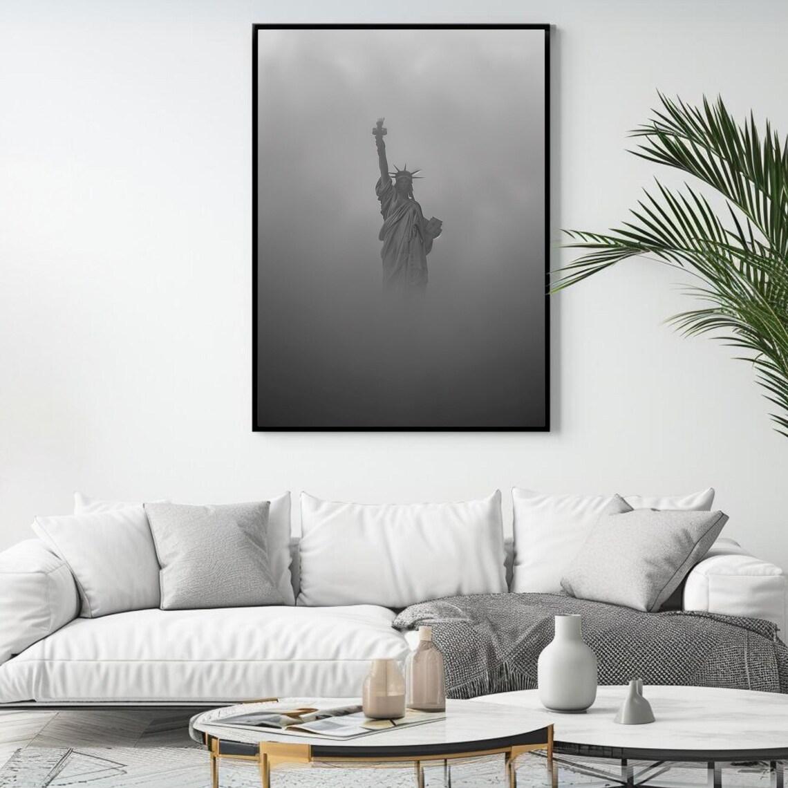 Statue of Liberty Foggy Black and White Minimalist New York Art Poster - Image 4